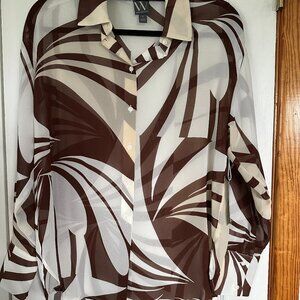Worthington Brown & Cream Sheer Blouse - NWT- Size Small